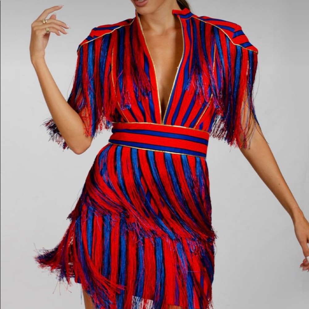Red and blue fringe dress. Size small, worn only 2 times.